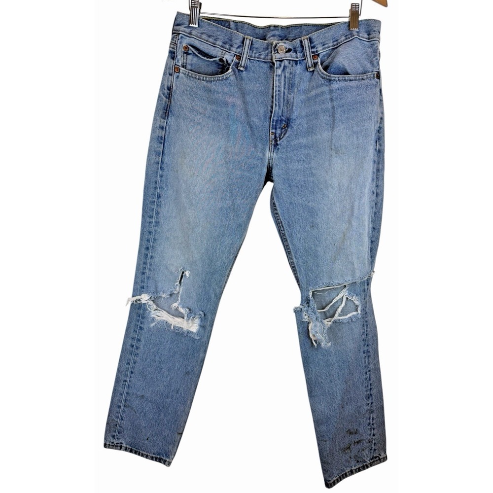 Levis 511 Thrashed Distressed Slim Straight‎ 34X30 Denim Jeans Medium Wash